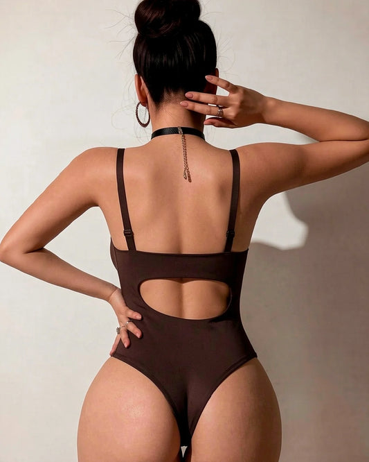 Off-shoulder Cutout Backless Solid Color Sexy One-piece Swimsuit
