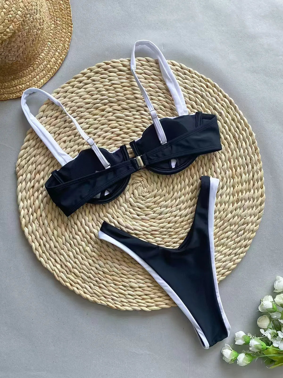 Calista Black & Ivory High-Waist Bikini Set