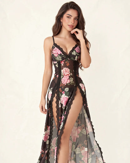 Sexy Mesh V Neck Side Split Nightdress