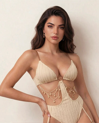 Sexy Tie-up Openwork Chain-decorated One-piece Swimsuit