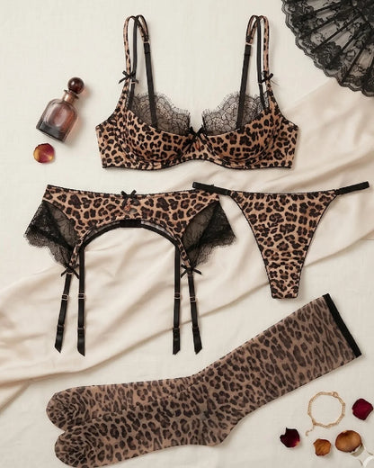 Sexy Leopard Print Bra Pajama Set