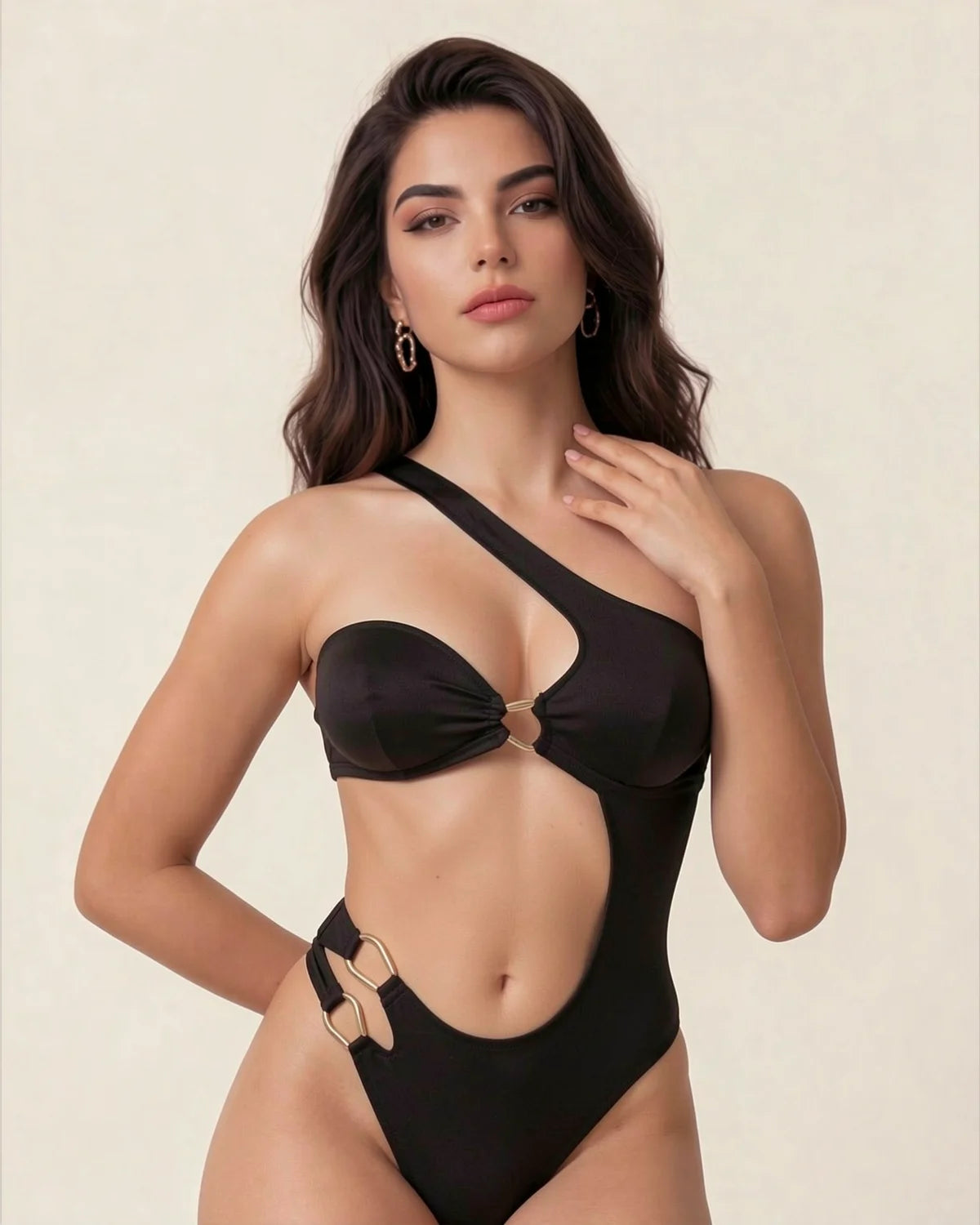 Off-shoulder Cutout Backless Solid Color Sexy One-piece Swimsuit