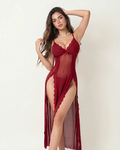 Sexy Mesh V Neck Side Split Nightdress