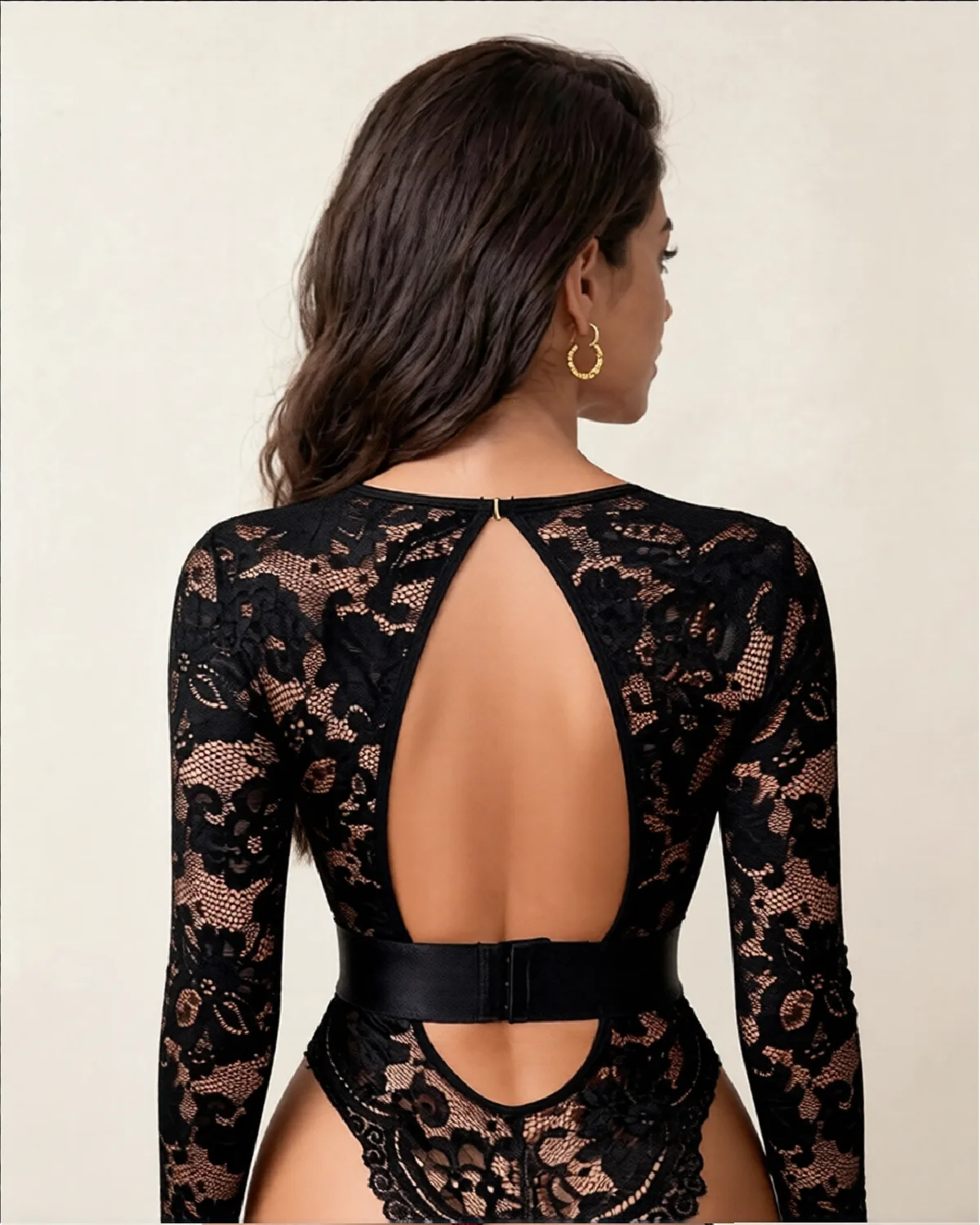 Sexy Deep V Mesh Transparent Backless Hollow Long-sleeved Open Crotch One-piece Pajamas