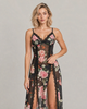 Serena Floral Lace Mesh Nightdress - Black Floral