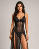 Serena Floral Lace Mesh Nightdress - Black