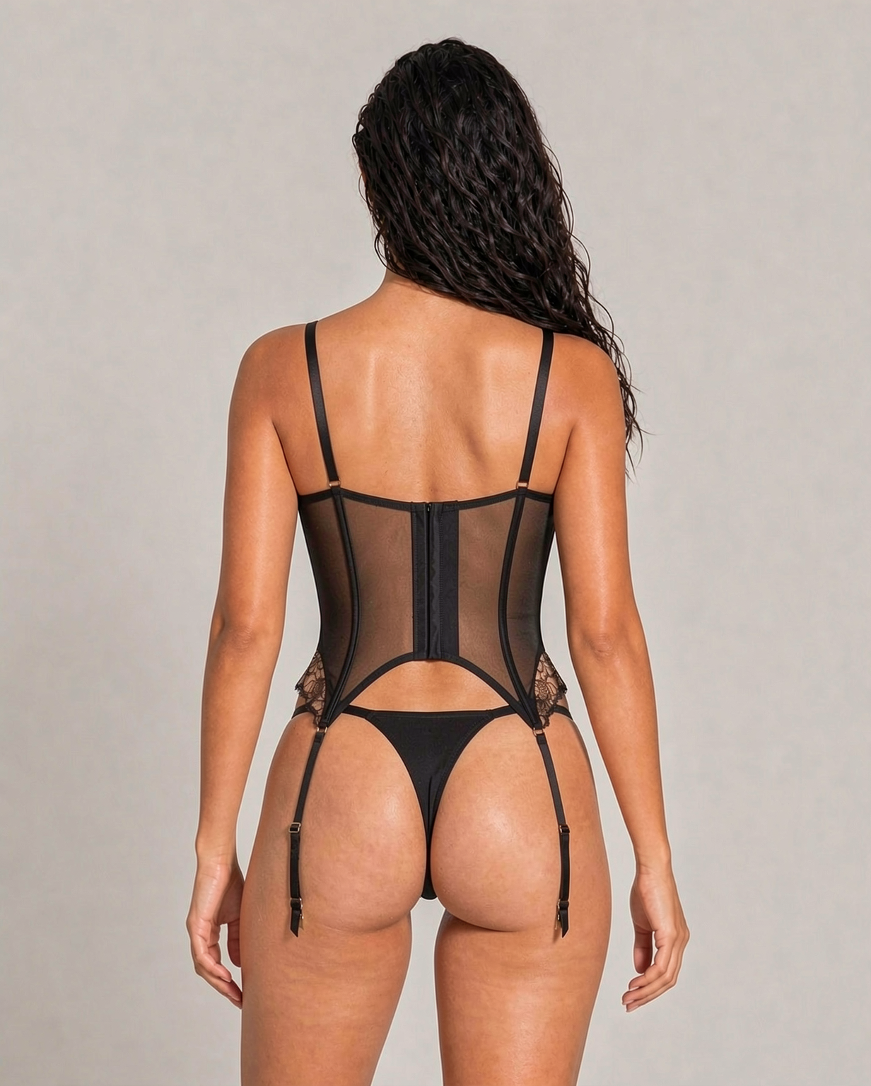 Adeline Embroidered Mesh Bustier Set