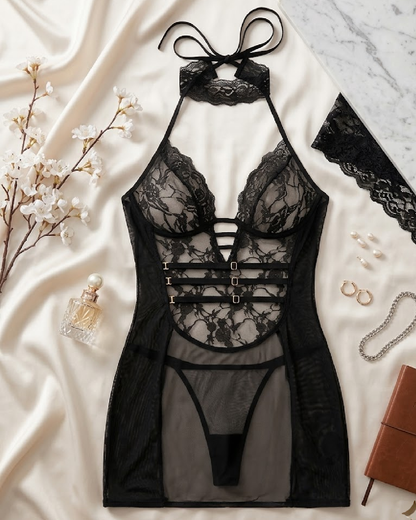 Celina Lace Mesh Garter Nightdress