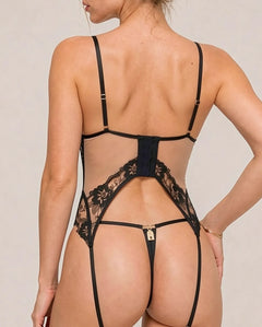 Delphine Embroidered Mesh Bustier Garter Set