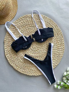 Calista Black & Ivory High-Waist Bikini Set