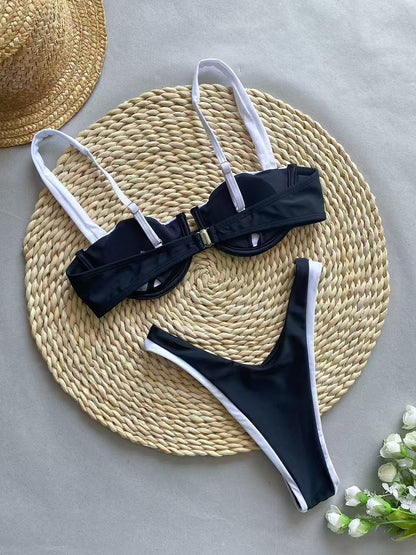 Calista Black & Ivory High-Waist Bikini Set