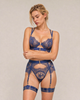 Madeleine Black Lace Garter Lingerie Set - Blue
