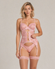 Amara Floral Lace Bodysuit Set - Pink