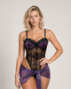 Leona Leopard Lace Mesh Bodysuit Set - Purple Leopard