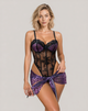 Leona Leopard Lace Mesh Bodysuit Set - Purple Leopard