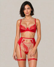 Malia Floral Embroidered Garter Lingerie Set