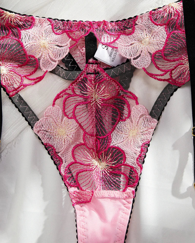 Camille Floral Embroidered Garter Set