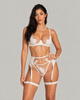 Malia Floral Embroidered Mesh Bra & Thong Set - White