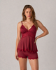 Isla Floral Lace Cami & Shorts Set - Wine Red