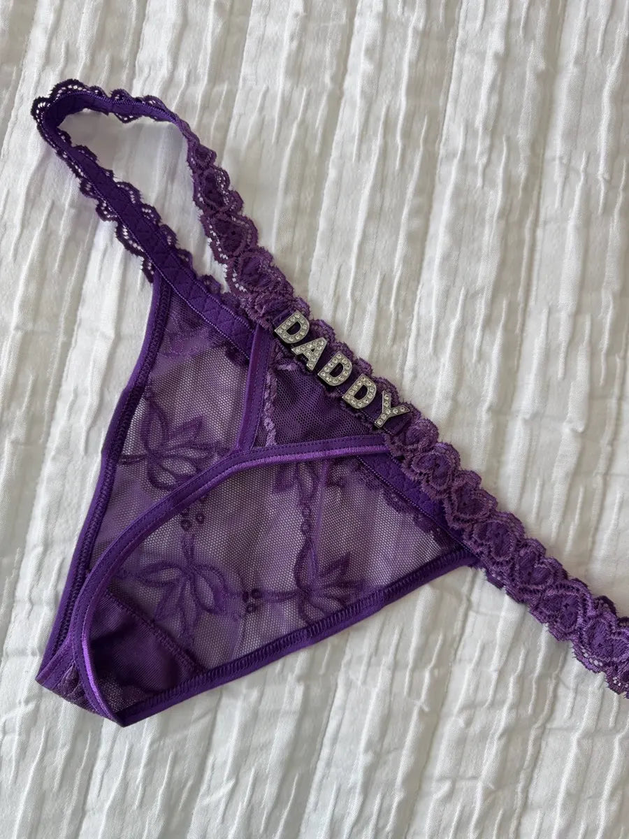 Purple personalized thong with name letters