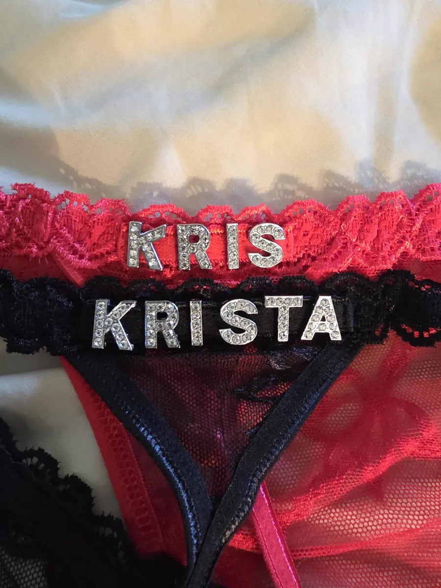 Red and black personalized thongs with names